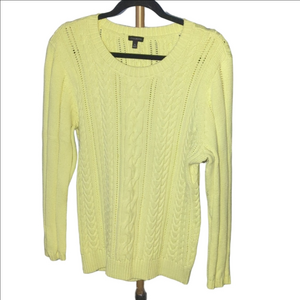 Talbots Cable Knit Sweater XL Yellow Cotton Blend